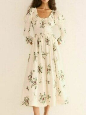 DOEN Kaira shirred floral-print organic cotton-poplin midi dress